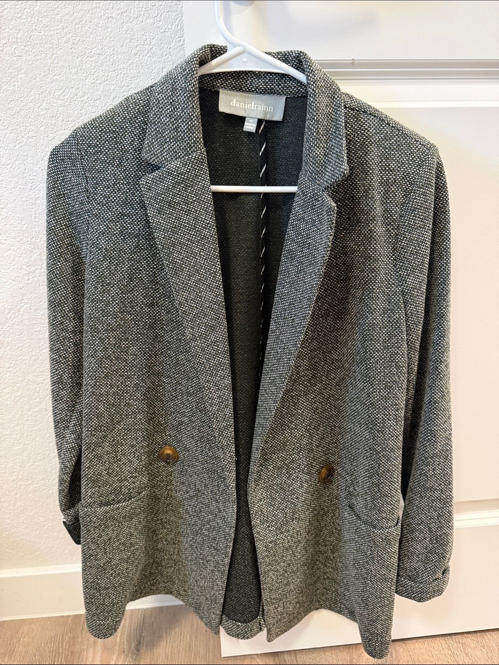 Daniel Rainn Gray Textured Double-Breasted Pea Coat